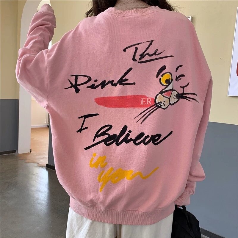 Felpa con cappuccio cartoon rosa animale donna autunno 2021 nuova maglietta a maniche lunghe oversize animale coreano più ampia su Ins di moda giapponese