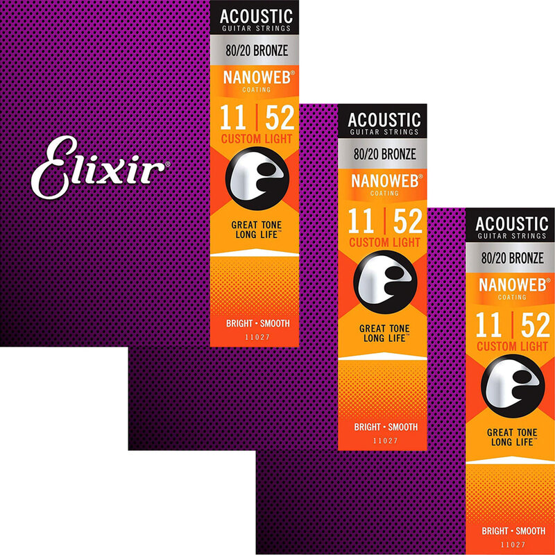 Elixir Nanoweb 11027 Coating 80/20 бронзовые для акустической Струны для гитары Custom светильник 011-052