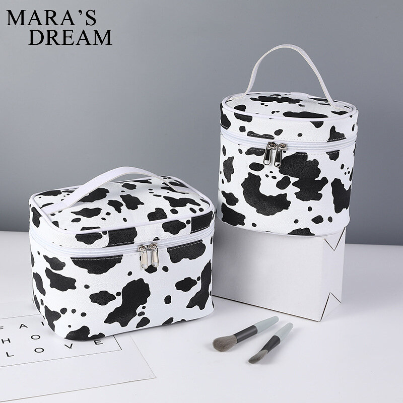 Mara's dream cow Pattern防水化粧品バッグ屋外ガールメイクバッグ大容量女性用トイレオーガナイザー便利