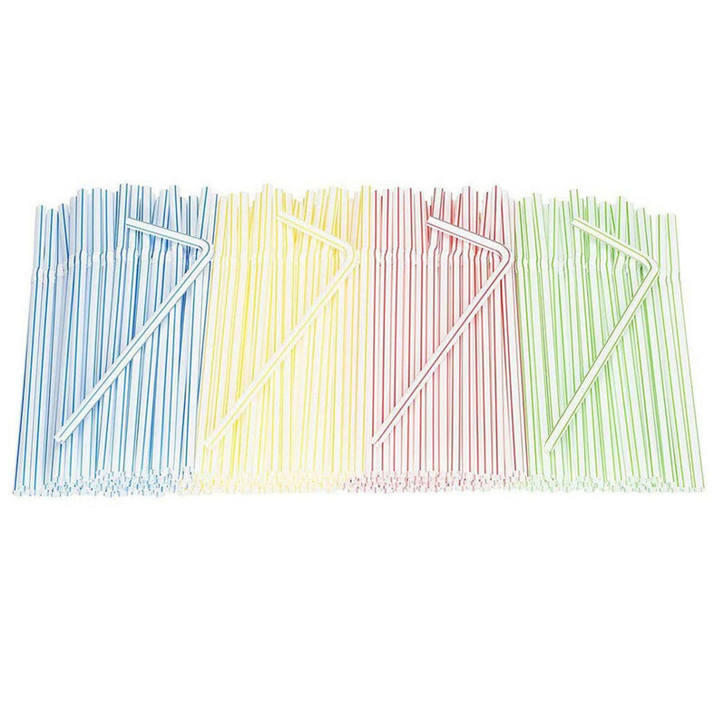 300 desechables Pack pajitas de plástico Flexible pajas de beber a rayas arco iris multicolor pajitas Bendy Straw Bar accesorios # srn