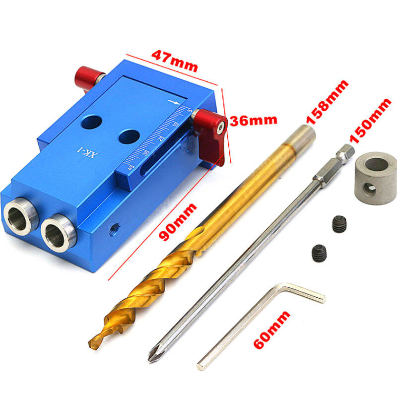 Aluminum Pocket Hole Jig Kit Wood Hole Saw 9.5mm Step Drill Bits 150mm PH2 Screwdriver Bit with Pocket Plugs Screws