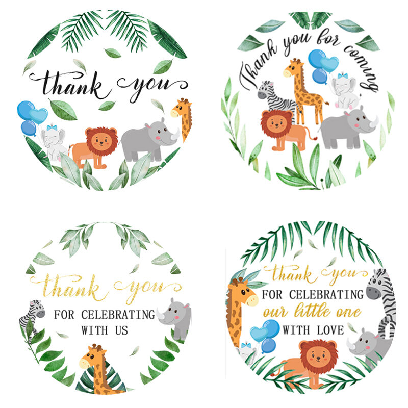500 Buah Stiker Terima Kasih untuk Pesta Ulang Tahun Hewan Liar Kartun Dekorasi Kartu Amplop Shower Bayi Stiker Label Tanda untuk Anak-anak