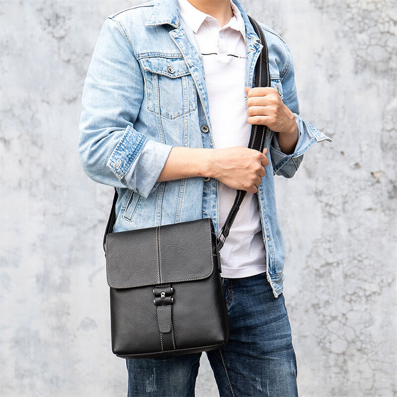 Westal mensageiro masculino bolsa de couro genuíno negócios crossbody sacos para homem designer sacos de ombro couro aleta masculino
