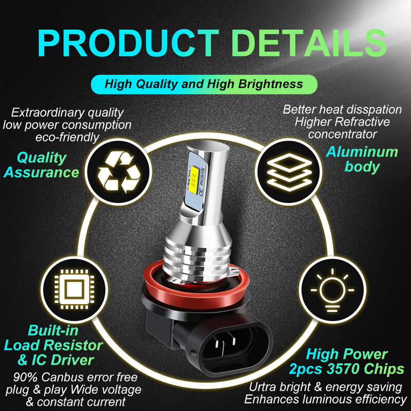 Lámpara LED antiniebla para coche, Bombilla antiniebla de alta calidad, color amarillo y blanco, H11, H8, 9006, HB4, HB3, 9005, 881, H27, H1, H3, 3570, 2 piezas