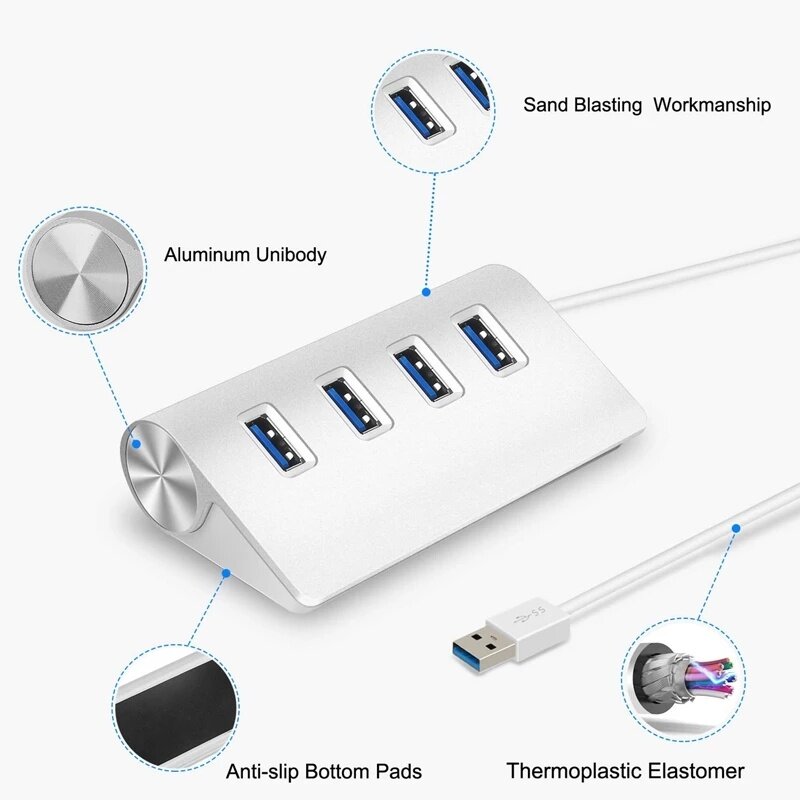 Adaptateur d'alimentation haute vitesse USB 3.0, HUB Multi 4 ports 5Gbps, séparateur USB 3.0 pour adaptateur d'ordinateur portable, accessoires