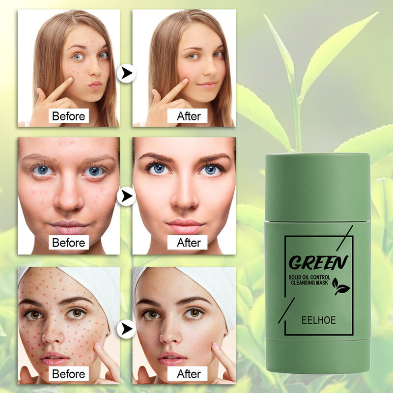 Masque vert en bâton pour nettoyage en profondeur de la peau, détox du visage, masque hydratant contre les points noirs, masque de boue pour l'acné