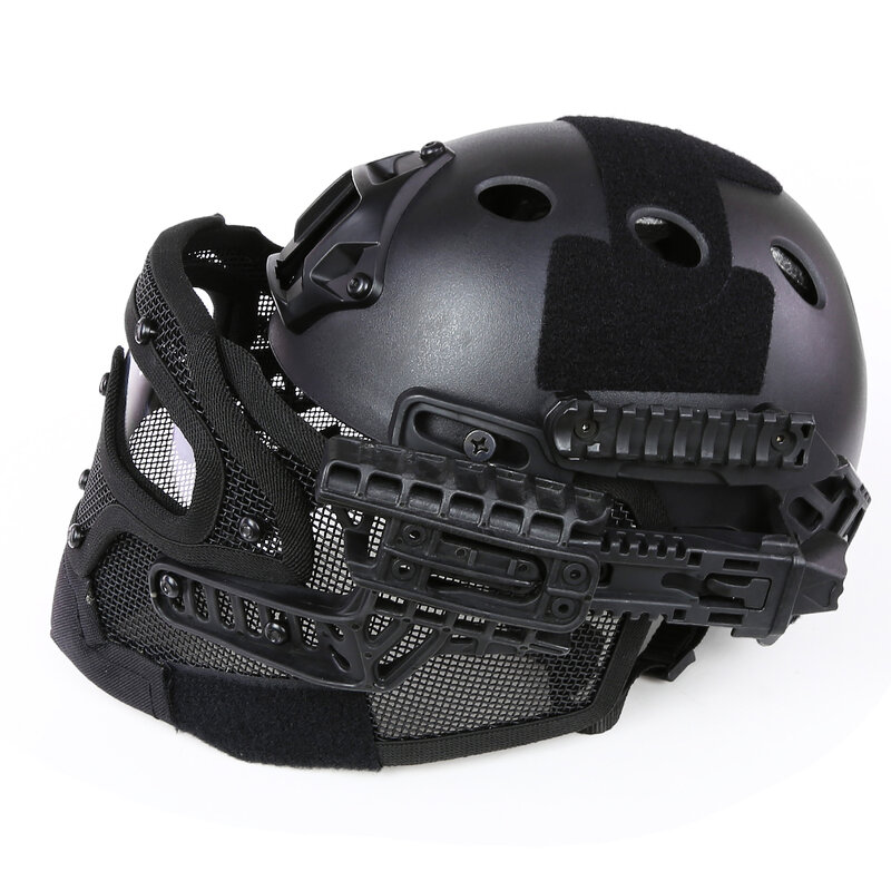 Pj rápido capacete tático airsoft máscara facial completa com óculos de proteção para os olhos aço malha militar paintball tiro caça