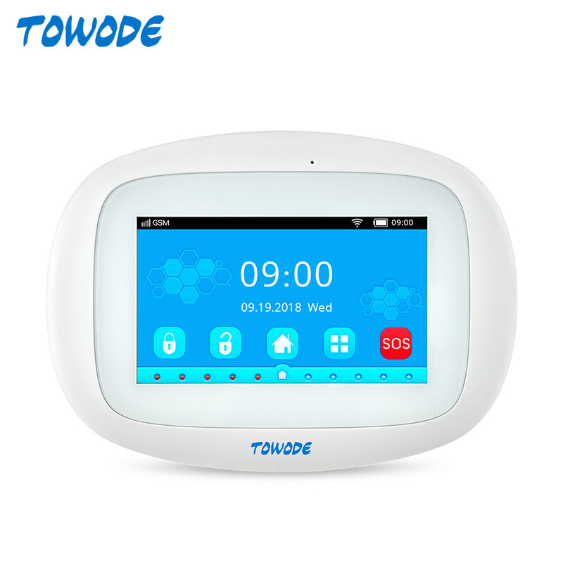Towode k52 wifi gsm sistema de alarme 4.3 Polegada display toque cor cheia inteligente prompt voz segurança em casa sem fio buglar sistema alarme