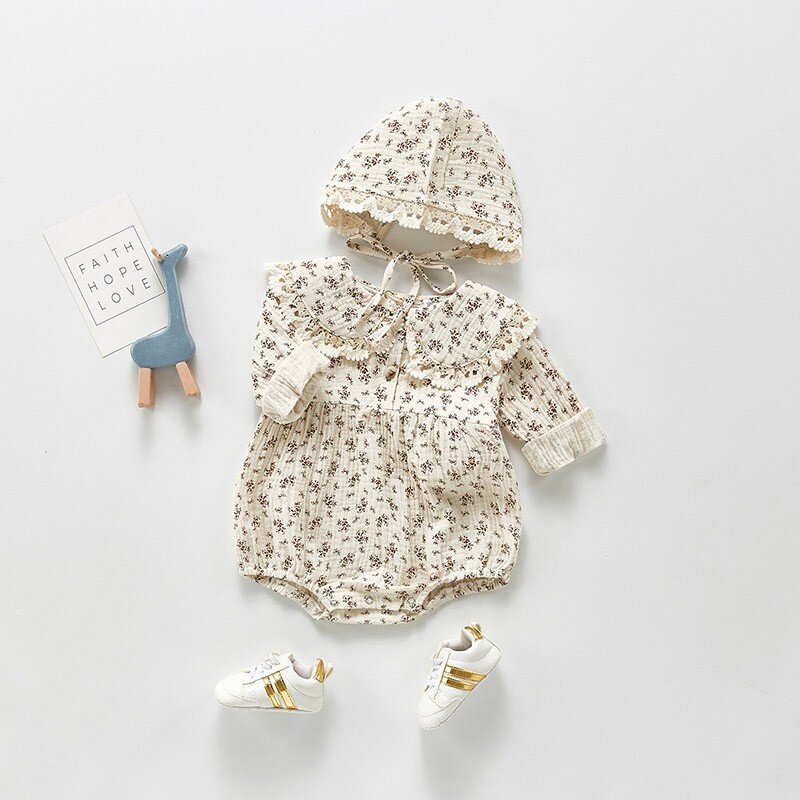 Yg marca roupas infantis, novo bebê floral com capuz terno de escalada na primavera de 2021, grande lapela da menina do bebê, saco e roupa de peido