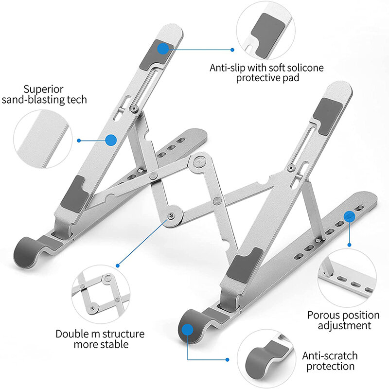 Soporte portátil para ordenador portátil, Base de aluminio plegable para Macbook Pro, soporte ajustable para tableta