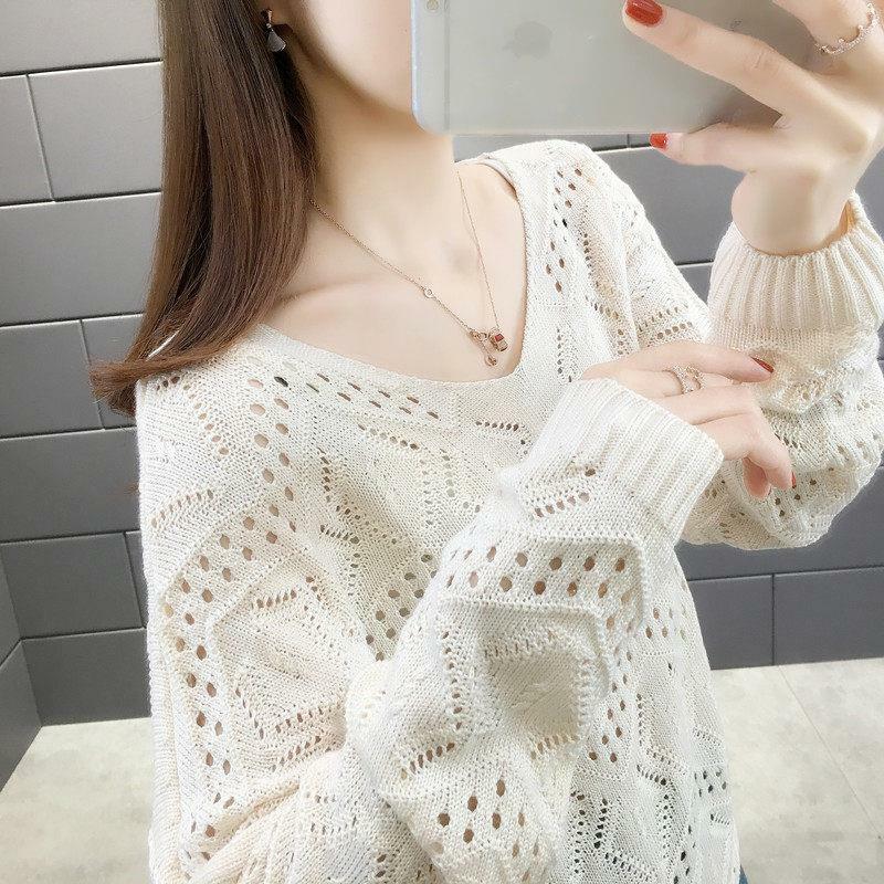 Hollow Out Knitted Women Sweater Pullovers Autumn New 2021 Loose Lightweight Female Pulls Outwear Coats Tops