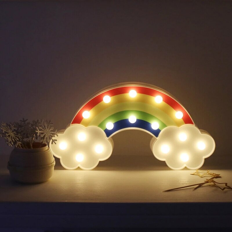 Lámparas de pared de arcoíris con pilas para decoración de habitaciones de niños, mesa de plástico decorativa para fiestas, lámpara LED de luz nocturna