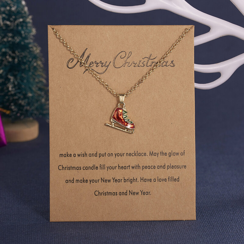 2022เคลือบสร้อยคอจี้คริสต์มาส Xmas Tree Santa Claus Snowman ปีใหม่เครื่องประดับสำหรับผู้หญิง Choker Clavicle Chain Card ของขวัญ