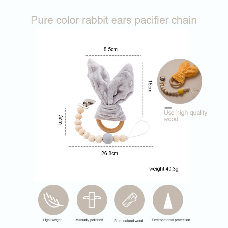 Beech Wood Baby Teether Rabbit ears Baby Nursing Bracelet Wooden Pendant For DIY Nursing Pacifier Chain Clips Baby Products
