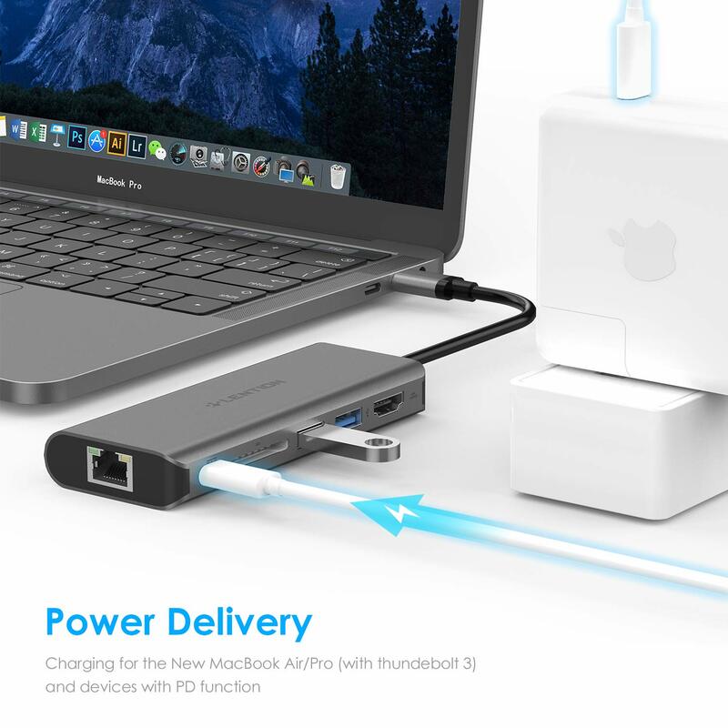 USB C гигабитный Ethernet концентратор с 4K HDMI, 2 USB 3,0, кардридер, Type C зарядка, цифровой AV многопортовый адаптер для MacBook Pro16