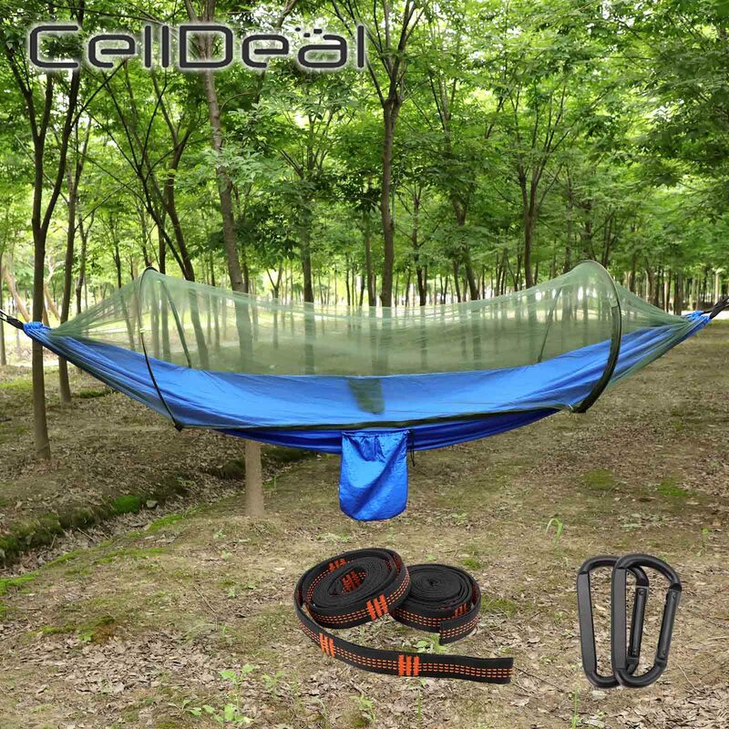 Outdoor Camping Hammock with Mosquito Net 1-2 Person Portable Hanging Bed Strength Parachute Hammocks Swing Sleeping Camping