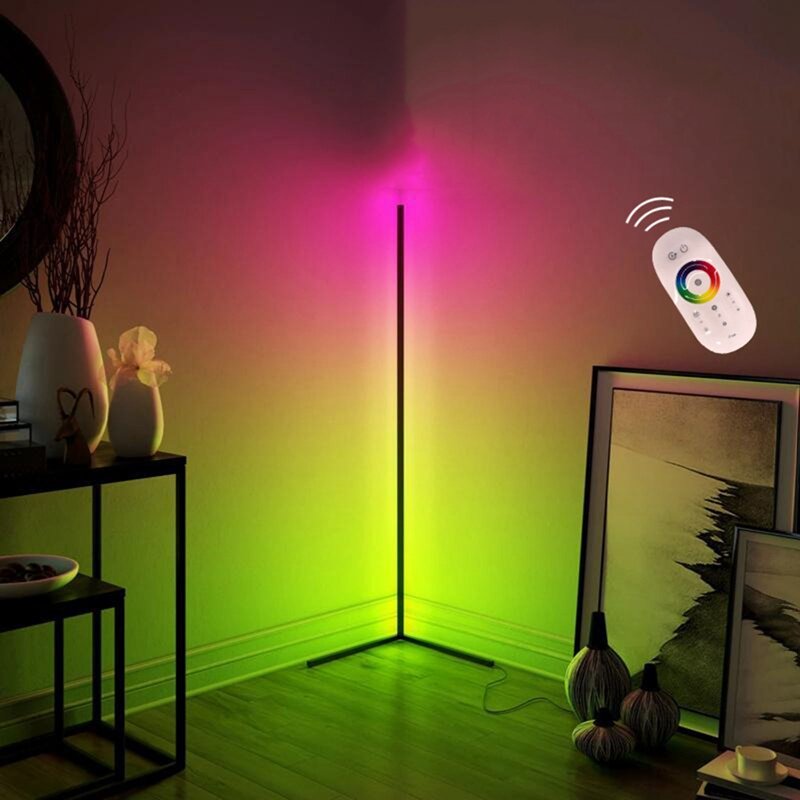 Atenuación de suelo negro moderna lámpara RGB LED remoto lámparas lámpara de pie esquina Simple lámpara de pie luz de curva Dropship