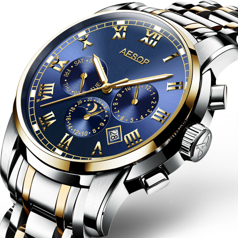 Luxury Luminous Dual Calendar Men's Watch Atmospheric Casual Mechanical Watch Waterproof Men's Fashion Steel Band Watch 20