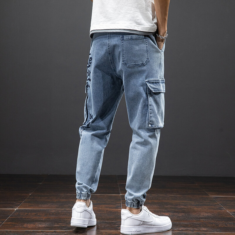 Plus rozmiar workowate dżinsy męskie 2021 letni hiphopowy sweter biegaczy męskie spodnie bojówki kostki szarawary dżinsowe spodnie 6XL 7XL 8XL