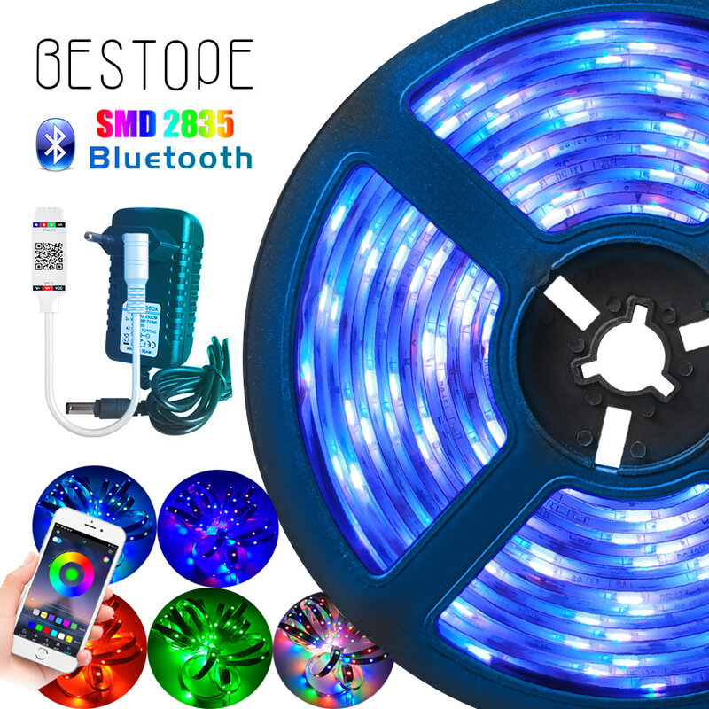 Pita Lampu LED RGB Strip Led Bluetooth SMD 2835 DC12V Lampu LED Tahan Air 5M 10M Pita Dioda Fleksibel dengan Remote Bluetooth