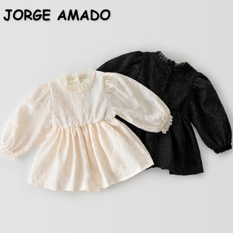 2022 Ins Korean Style Spring Baby Bodysuit Long Sleeves Lace Round Collar Elastic Waist Jumpsuit Jumper for Young Children E2106