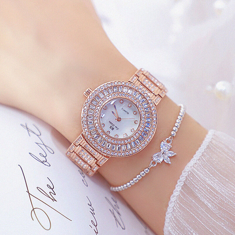 Relógios femininos luxo rosa ouro pulseira mulher relógio de quartzo aço inoxidável relógio de pulso diamante feminino relogio feminino