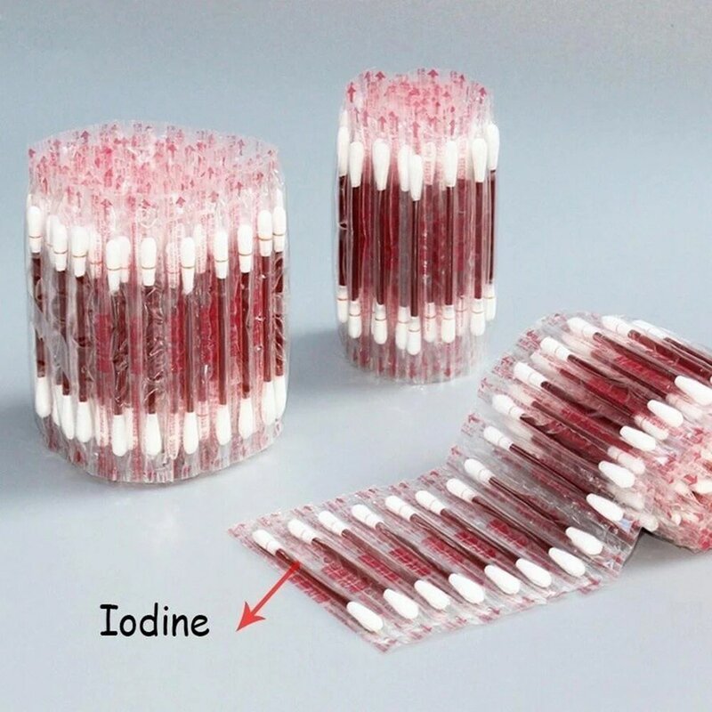 5Pcs Disposable Medical Iodine Cotton Stick Swab Home Disinfection Emergency Double Head Wood Buds Tips Nose Ears Cleaning 2021