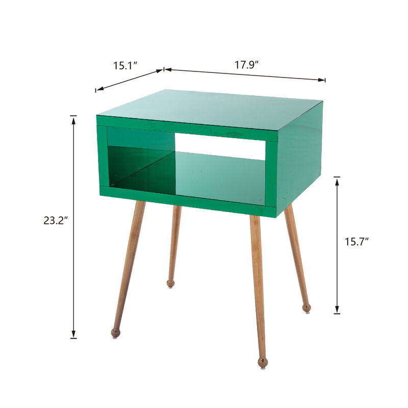 Coolmoreミラーナイトスタンド8色ナイトテーブルエンド & サイドテーブル17.91 × 15.16 × 23.22インチのステンレス鋼脚 [米国在庫]