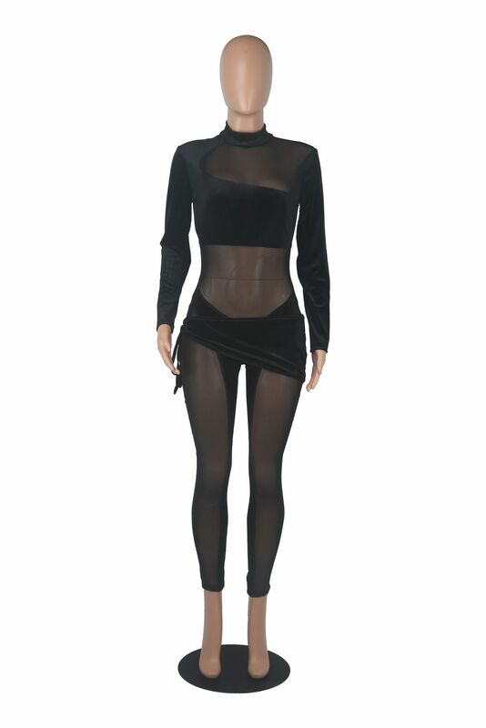เซ็กซี่ผู้หญิง Jumpsuit Sheer Mesh Party Night Clubwear สี Patchwork สายรัดเสื้อผ้าสำหรับผู้หญิง Bodysuit