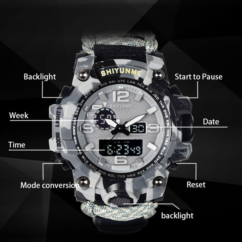 SHIYUNME męski zegarek wojskowy 50 metrów wodoodporny kompas LED cyfrowy kwarcowy podwójny wyświetlacz sportowy zegarek męski Relogio Masculino