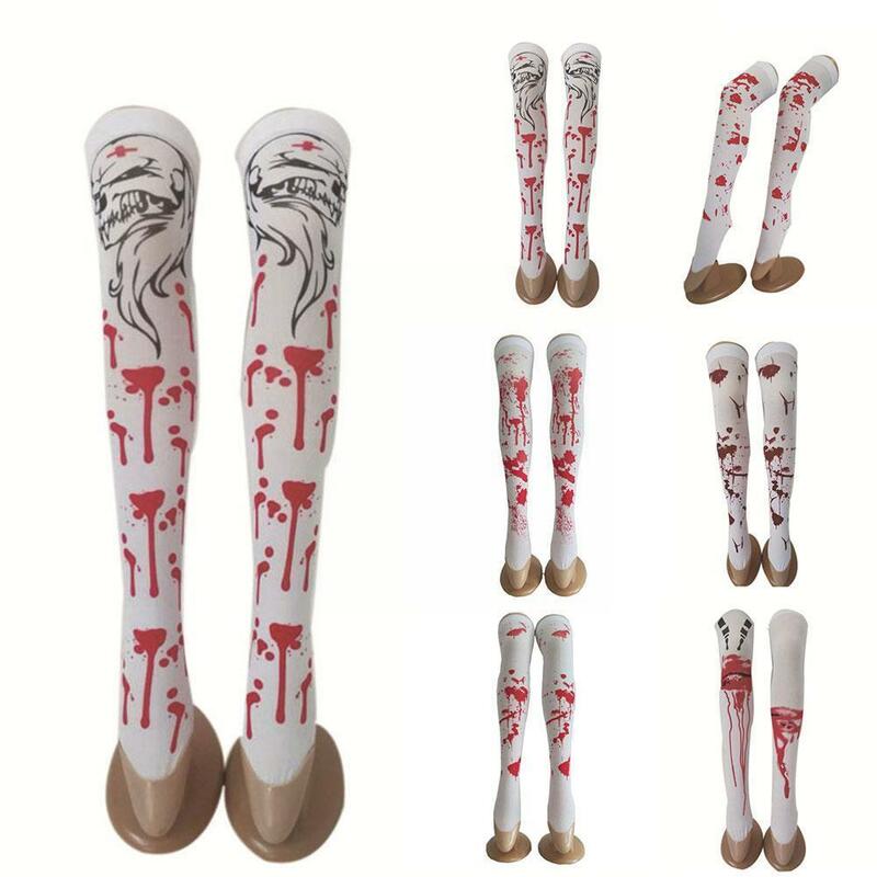 Maldito calcetines traje de Halloween para las mujeres mascarada de Halloween medias sangrientas Cosplay sangre vestimenta de zombi enfermera así que X0g8