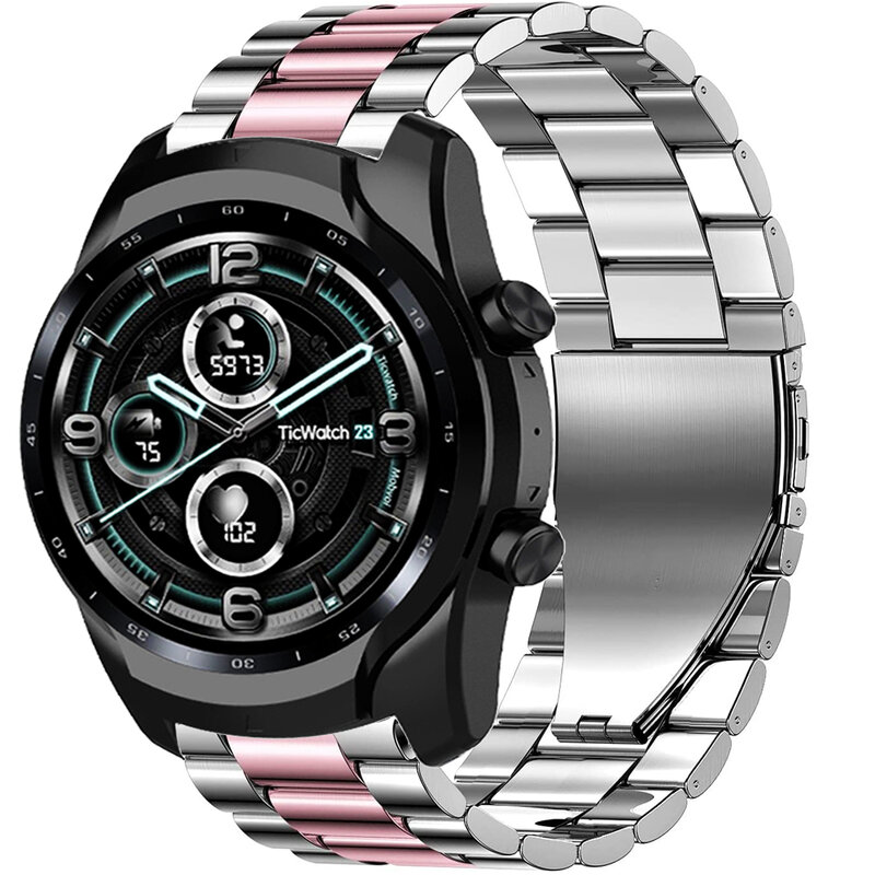 Metalen Horloge Band Voor Ticwatch 2/E/C2/Gth Luxe Roestvrij Stalen Armband Strap Voor Ticwatch Pro 3 Gps/Lte 2020 Gtx E2 S2 Band
