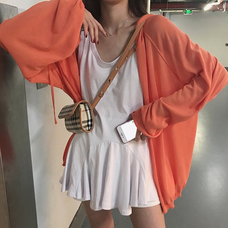 Odzież chroniąca przed słońcem damska letnia Ins modna koszulka z długim rękawem Internet Celebrity solny kardigan z kapturem krótki płaszcz koreański