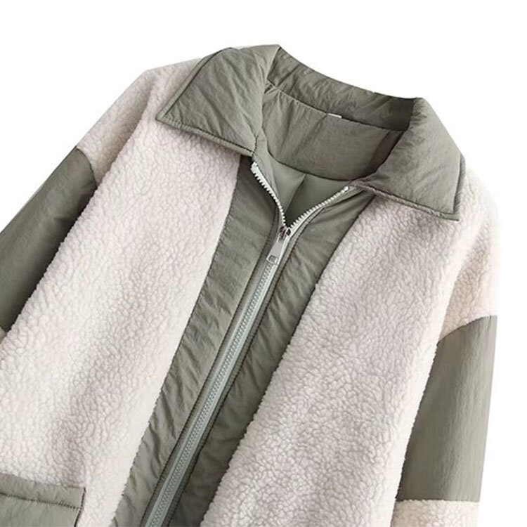 Chaqueta de algodón con solapa para mujer, chaqueta coreana con cremallera, costura de lana de oveja voladora, otoño e invierno, 2021