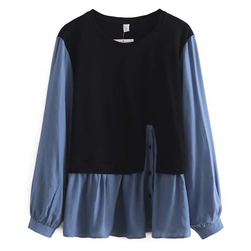Gemitsch-Jersey de dos piezas de talla grande para mujer, blusa de manga larga con cuello redondo, camisa de colores variados, primavera, 2022