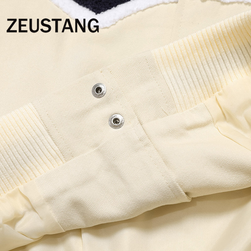 Zeusntang harajuku streetwear moda jaquetas bordado carta padrão solto casacos hip hop casual topos