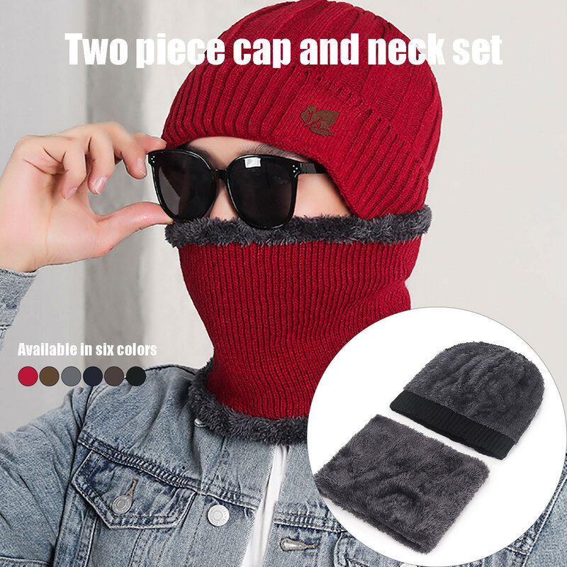 2021 Winter Beanie Hats Scarf Set Warm Knit Hat Skull Cap Neck Warmer with Thick Fleece Lined Winter Hat and Scarf for Men Women