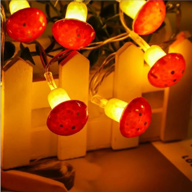 Guirlande lumineuse à 10 ou 20LED en forme de champignon féerique, alimentée par USB ou à piles, luminaire décoratif de jardin, idéal pour une fête de noël