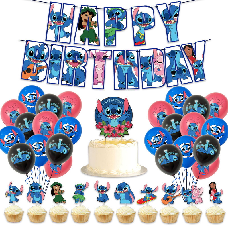New Star Baby shower tema Pull Flag Cake Flag palloncino in lattice Set Stitch Happy Birthday Party Background Decoration Su