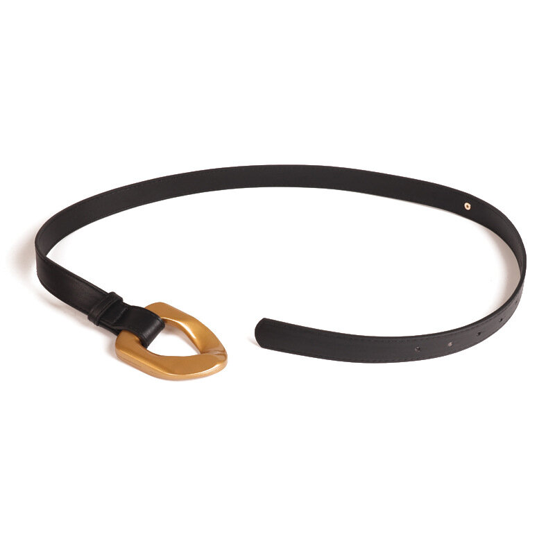Cinturón de cuero con hebilla de Metal para mujer, cinturón ajustable que combina con todo, accesorios decorativos para pantalones vaqueros