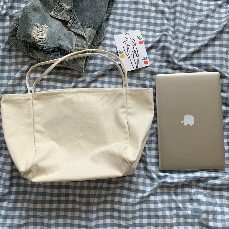 حقيبة حمل متينة ذات سعة كبيرة ، حقيبة تسوق بسيطة ، حقيبة حمل قماشية على الطراز الكوري ، قابلة لإعادة الاستخدام ، Ins Eco R