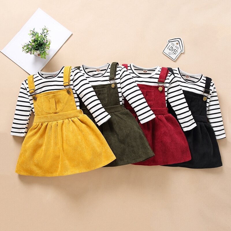 Herbst Winter Kinder Kleidung Für Baby Mädchen Tutu Party Kleid Outfits Kleinkind Mädchen Streifen Casual T-shirt + Cord Kleid Kleidung set
