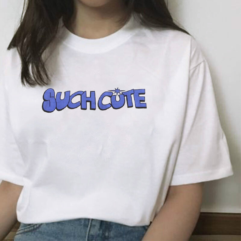 그런 귀여운 편지 인쇄 된 T-셔츠 여성 하라주쿠 90s 여름 짧은 소매 그래픽 티 Hipster Emo Y2k 세련된 대형 T 셔츠 탑스