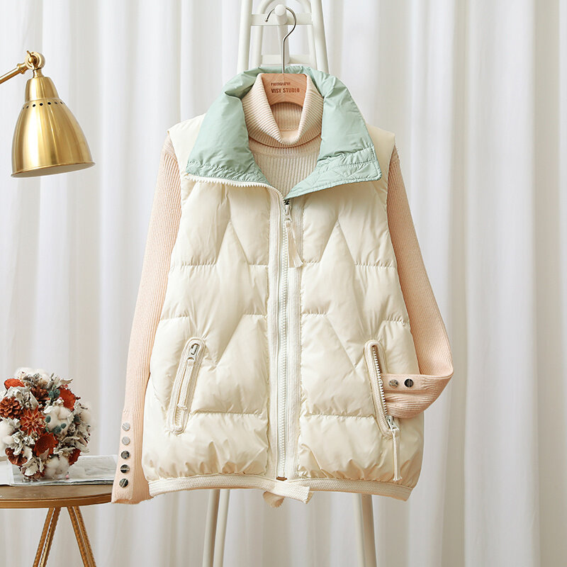 Chaleco de plumón corto para mujer, chaqueta fina ligera suelta coreana, abrigo de cuello alto, cárdigan cálido para invierno, novedad