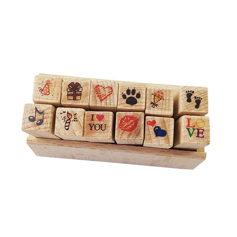 12 Pcs/set Lovely Happy Life decoration wooden rubber stamps for scrapbooking stationery scrapbooking DIY craft standard stamp