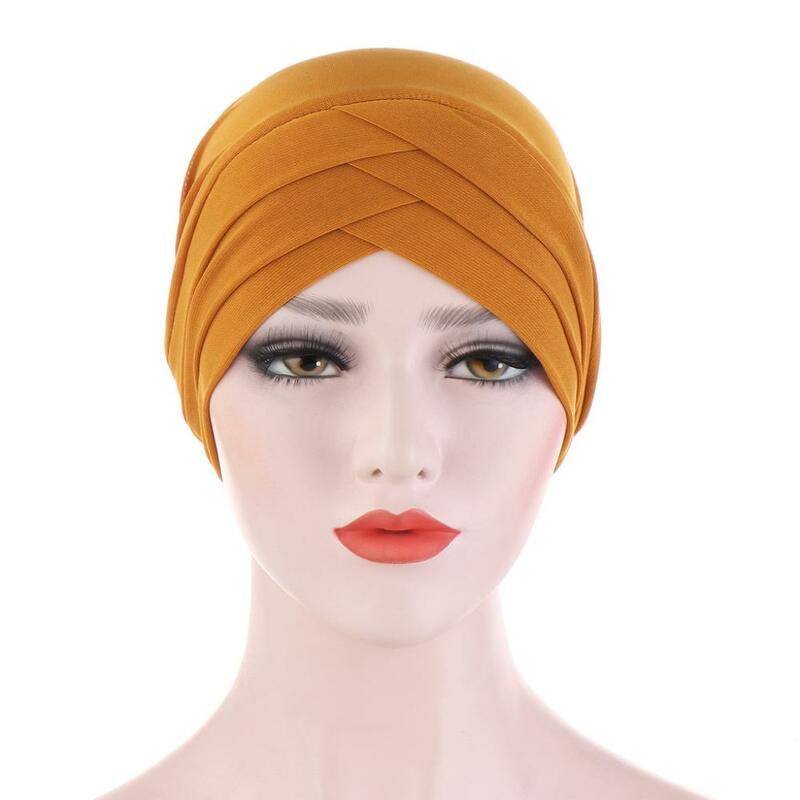 Cruz muçulmano turbante puro cor estiramento algodão hijabs interno para tampões pronto para usar lenço de cabeça feminina sob hijab bonnet