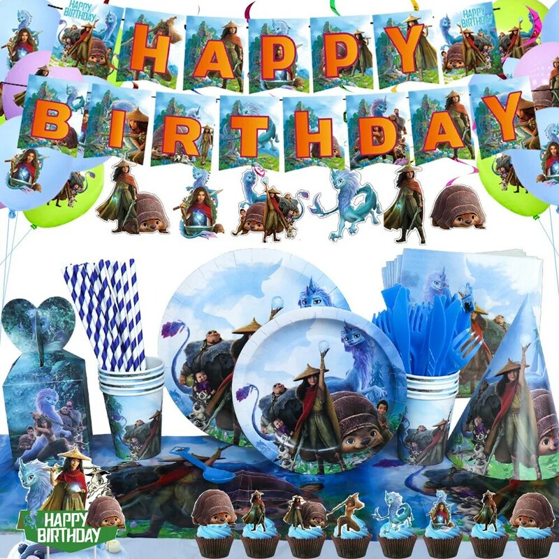 Disney dos desenhos animados descartável festa conjunto de utensílios de mesa criança festa de aniversário decoração do chuveiro de bebê raya e o último tema dragão fontes de festa