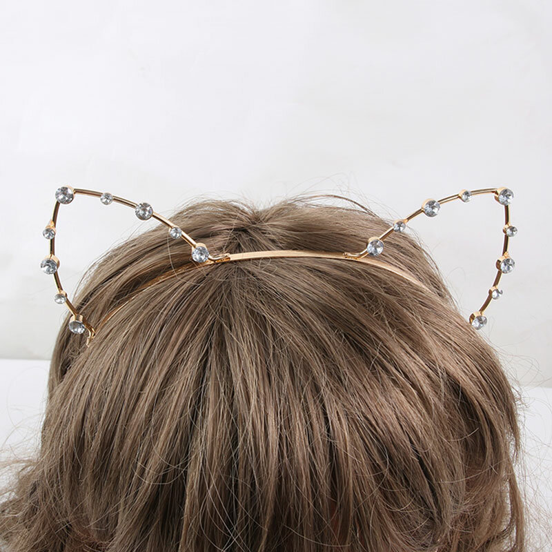 Neuheit Kinder Katze Ohren Haarband Crown Strass Tiara Stirnbänder Haar Hoops Lünette Ohr Kristall Sexy Festival Mädchen Kopfschmuck