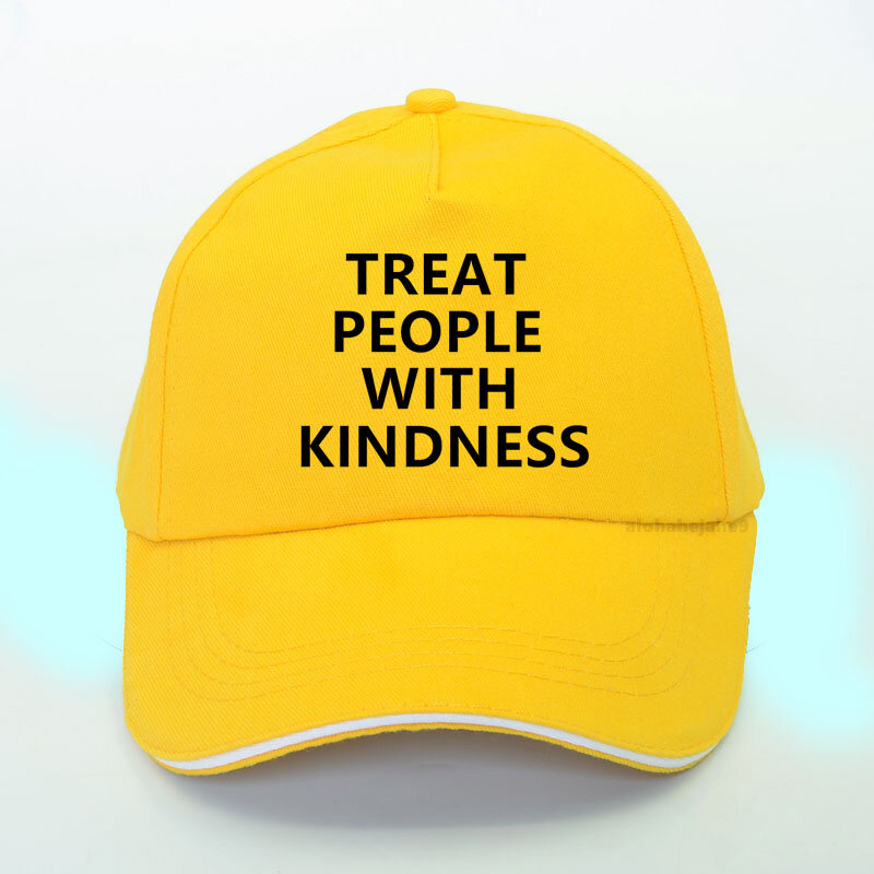 Gorra de camionero con estampado de "Treat People with Kindness" para mujer, gorra de béisbol con estampado de letras de marca informal de verano, sombrero de papá ajustable