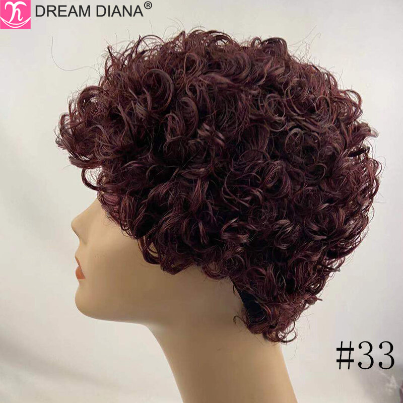 DreamDiana-Peluca de cabello humano rizado Natural, Pelo Corto sin pegamento, corte Pixie, malayo, hecho a máquina